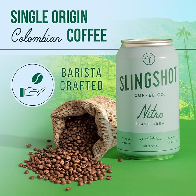 Nitro Flash Brew Coffee, 12-Pack – Organic, Single-Origin Colombian, Bright & Bold, Smooth Nitro Texture, Unsweetened Black Coffee, Ready-to-Drink Cans, 10 oz