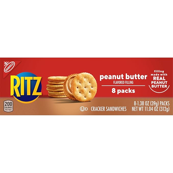 RITZ Peanut Butter Sandwich Crackers, Lunch Snacks, 112 Snack Packs (14 Boxes, 6 Crackers Per Pack)