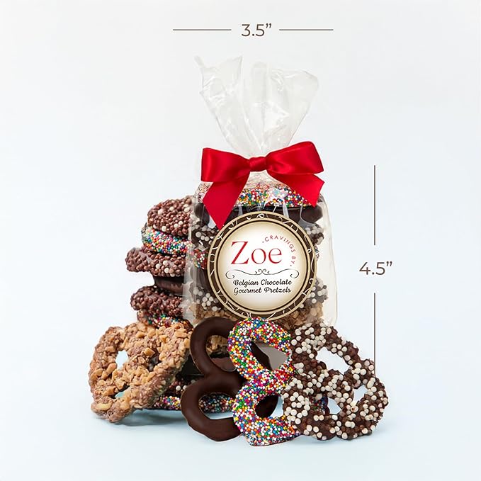 CRAVINGS BY ZOE Mothers Day Chocolate Covered Pretzels Gift Bag 8 oz | Gourmet Kosher Milk & Dark Belgian Chocolate Candy Food Gift Box Basket | Birthday, Get Well, Thank You, Men Women Mom Dad Her