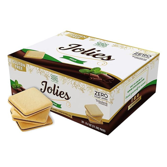 ChocZero Chocolate Cookies, Mint Chocolate Jolies, Gluten Free, Sugar Free, 20 Crispy Mint Chocolate Filled Keto Cookies, 8 Ounce
