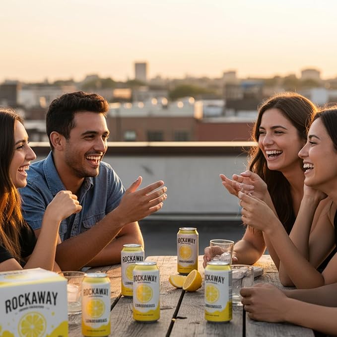 ROCKAWAY Lemon Lemongrass Soda Drinks - Low calorie drinks made from Real Fruit Juice, All Natural - Soda Pop Drinks Gluten Free, Vegan, GMO Free - 12oz (12 Pack)