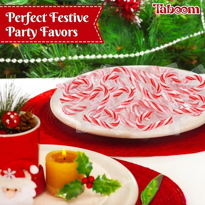 Mini Candy Cane Individually Wrapped 100 Pack - Dye-Free Small Peppermint Candy Canes Red & White Christmas Candy For Holiday Gifts, Stocking Fillers, Party Favors & Decorations