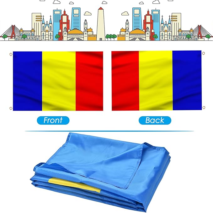 AhfuLife Romania Flag 3x5 Ft, Large Romania National Flags foe Outside - Double Side with Brass Eyelets for Olympic Party Decorations, Bar Garden Street Decoration Indoor Outdoor