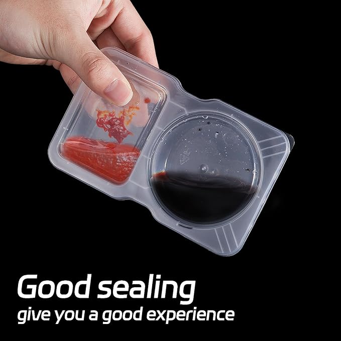 15 Sets Snack Containers, Reusable Double 2 Compartment Condiment with lids for Sauces Dipping,Disposable and Ideal On the Go Or Grab to Pack