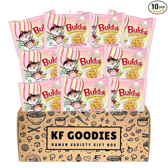 KF GOODIES Korean Ramen Variety Pack Gift Box (10 Count) – Spicy Buldak Noodle Assortment for Birthdays, College Care Packages, Office Snacks, and Gift Baskets