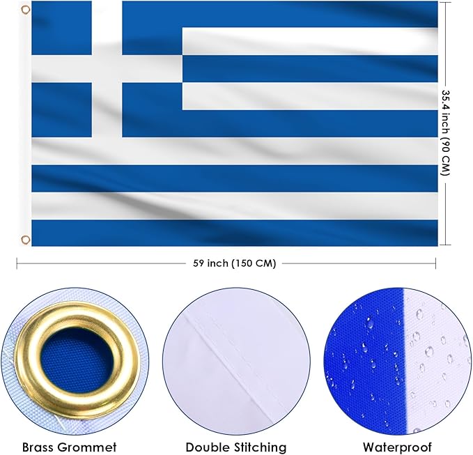 AhfuLife Greece Flag 3x5 Ft, Large Greek National Flags for Outside - Double Side with Brass Eyelets for Greece Party Decorations, Soccer Party Bar Garden Decoration Indoor Outdoor