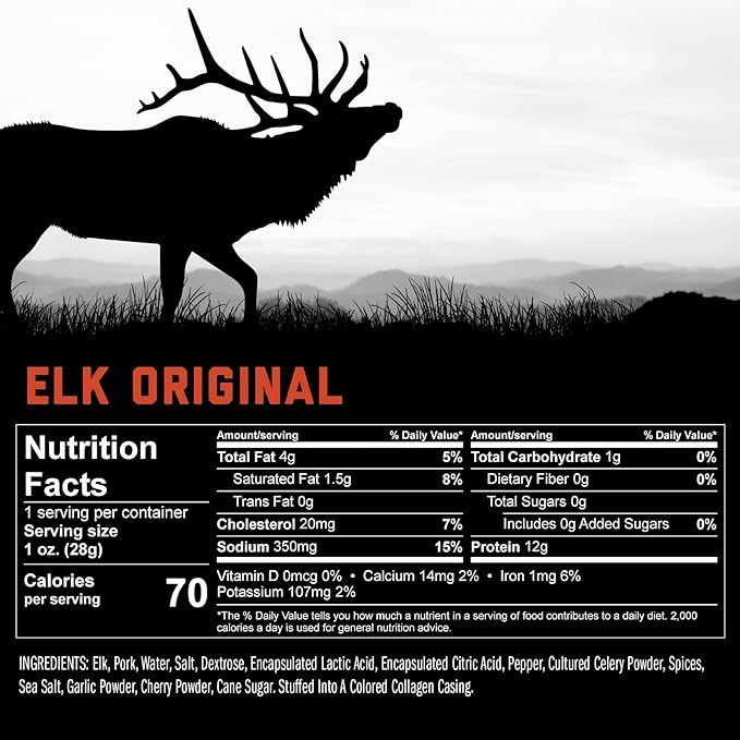 ICON Meats Elk and Pork Snack Sticks, Original, 24 Pack of High Protein Snacks, Sugar Free, Natural Jerky Meat Sticks, Gluten Free, USDA Inspected, Made in the USA, Gifts or Stocking Stuffers