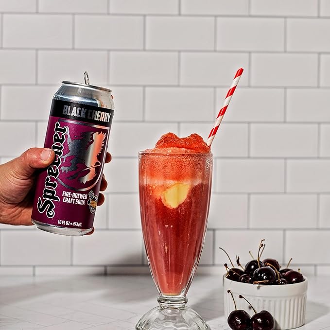 Sprecher Black Cherry Soda 16 fl oz Cans (12 Pack), Fire-Brewed with Real Honey & Door County Cherry Juice – Handcrafted, Caffeine-Free, Gourmet Beverage