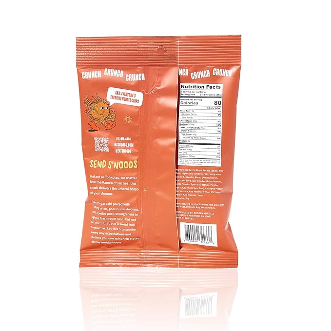 S’NOODS Spicy Miso Ramen Chips - Light & Crunchy Noodle Chips - Plant-Based Protein - Vegan Snacks - Gluten-Free - Perfectly Crispy & Delicious - For Adventurous Snackers - 0.74 oz (12 Pack)