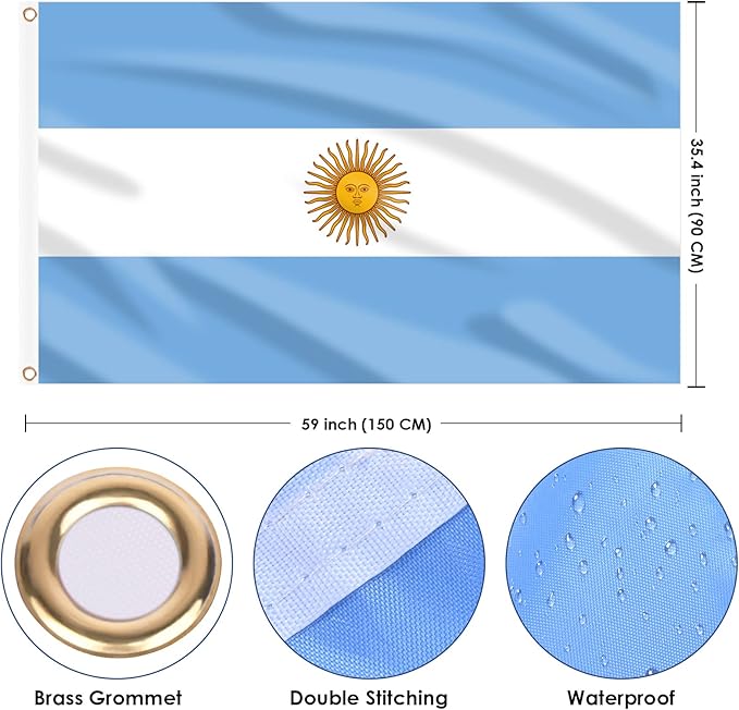 AhfuLife Argentine Flag 3x5 Ft 4 PCS, Large Argentina National Flags for Outside - Double Side with Brass Eyelets for World Cup Party Decorations, Soccer Party Bar Garden Decoration Indoor Outdoor