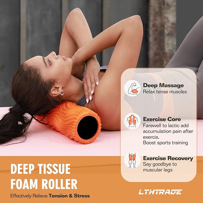 LTHTRADE Foam Roller, Trigger Point Foam Roller Massage Roller for Physical Therapy & Back Pain, Deep Tissue Massage Roller for Exercise, Pilates, Yoga (Orange)