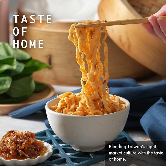 San Nan Taiwan Dry Noodles – XO Scallop Sauce Flavor Slightly Spicy Noodles, Sun-Dried Instant Noodle, Shredded Scallops - Taiwanese Food, Non-Fried Healthy, No Preservatives, 4.23 Oz, 4 Count