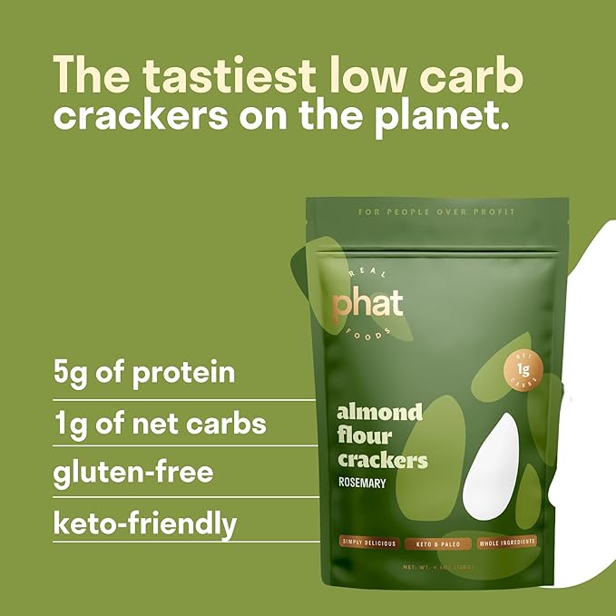 Rosemary Almond Flour Crackers by Real Phat Foods - Low Carb, Gluten-Free Keto Crackers - Pack of 3 (Rosemary)