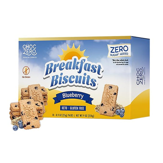 ChocZero Blueberry Breakfast Biscuits – No Added Sugar, Keto & Gluten Free High Fiber Snack Cookies, 30 Per Box (9 oz)