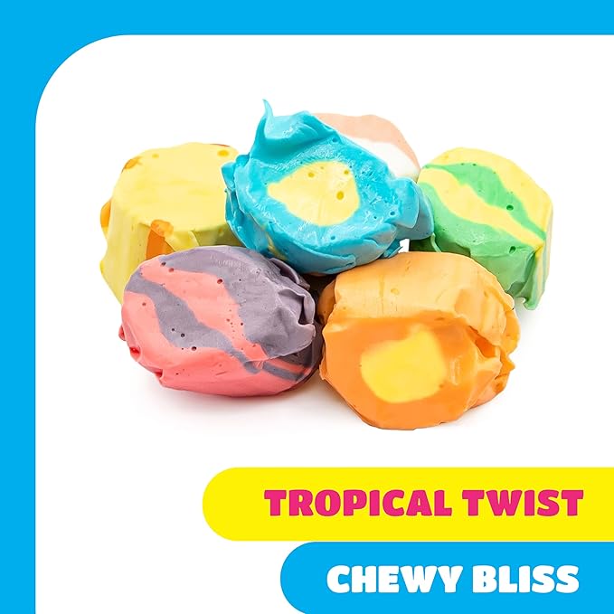 Salt Water Taffy Candy Mix - 1 Pound Bag - Assorted Tropical Fruit Flavors - Chewy Candy Individually Wrapped - Soft Tropical Candy - Old Fashioned Taffies