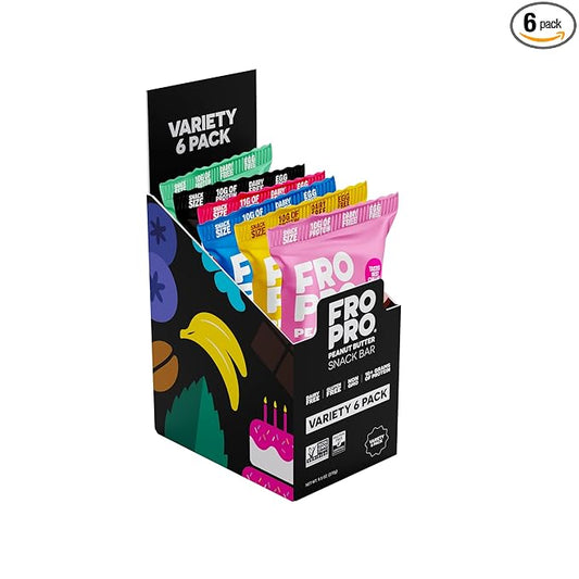 FROPRO Snack Bar - Peanut Butter Snack Bars - Gluten Free, Dairy Free, Soy Free, Non GMO, Plant Based Protein Snacks Bar - Crave-worthy & Great On-the-Go | Variety, 6 Flavors, 6 Pack