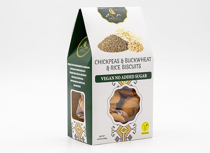 Ambrozia Vegan Snack Biscuits – Chickpeas, Buckwheat & Rice - Soft Baked, No Added Sugar, Clean Label, High Fiber & Wholesome Ingredients, Kid-Friendly, Healthy Snacks for Active Lifestyles, 4.58 Oz