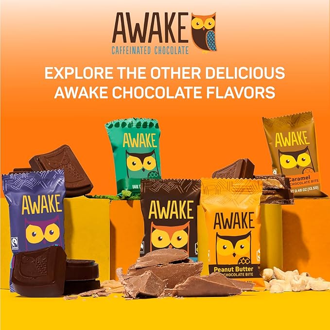 AWAKE - Caffeinated Chocolate Bites - Milk Chocolate, 50 Bites - 50mg Caffeine - Individually Wrapped Energy Bites - Coffee Alternative - Fairtrade, Gluten Free, Non GMO - 0.48oz
