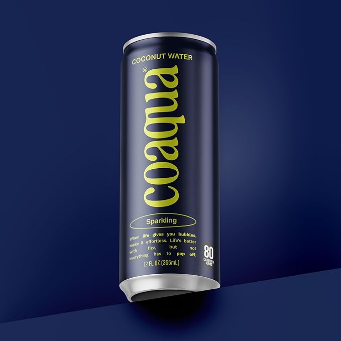 Coaqua Sparkling Coconut Water, 12 Pack, Natural Electrolytes for Hydration, Refreshing Sparkling Electrolyte Drink, Pure Coconut Water Not from Concentrate, Fat Free, 12 Fl Oz Cans