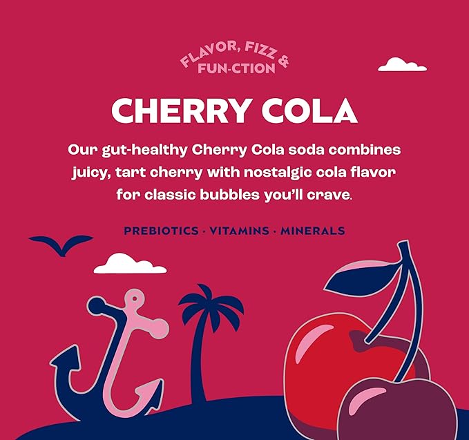 SunSip Prebiotic Soda by Health-Ade, Gut-Healthy Beverage, Soda Swap, Vitamins & Minerals, Naturally Sweetened with 5g of Sugar, Cherry Cola, 11.5 oz (12 Pack)