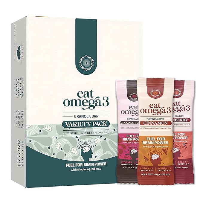 Eat Omega 3 Granola Full Bars 1.79oz - Variety Pack of 12 | Gluten-Free, Vegan, Dairy-Free | 14g Whole Grain | USDA School Approved | Individually Wrapped | Peanut-Free, Soy-Free, On-the-Go Snack