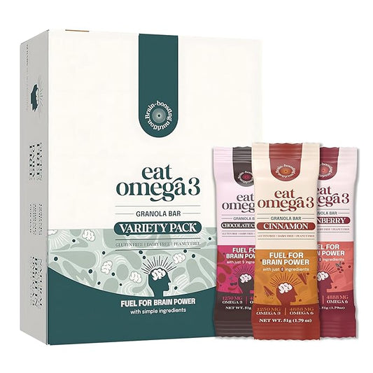 Eat Omega 3 Granola Full Bars 1.79oz - Variety Pack of 12 | Gluten-Free, Vegan, Dairy-Free | 14g Whole Grain | USDA School Approved | Individually Wrapped | Peanut-Free, Soy-Free, On-the-Go Snack