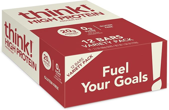 think! Protein Bars, High Protein Snacks, Gluten Free, Kosher Friendly,Variety Pack, Nutrition Bars, 2.1 Oz per Bar, 12 Count (Packaging May Vary)