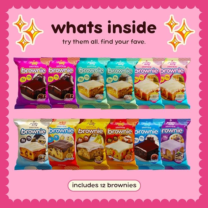 Prime Bites High Protein Brownie (12 Per Box, Variety Pack) - 19g of Protein, 5g of Collagen, Gluten Free, Low Sugar Treat, Delicious Protein Snack