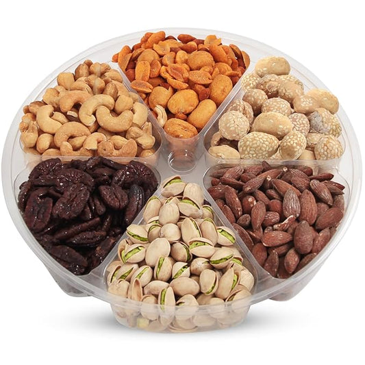 SizGit Nut Gift Baskets, 26oz Mixed Nut Gift Box of 6 Sectional Platter, Ideal Nut Assortment for Holidays, Birthdays, Celebrations, Anniversaries, Corporate Occasions and Everyday Snacking