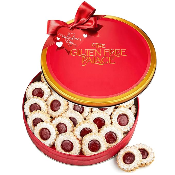 Gluten Free Palace Valentine’s Day Cookie Gift Basket – Gourmet Gluten Free Cookies – Fresh Shortbread Linzer Tart Cookies in Red Tin – Valentine Gift for Her, Him, Friends & Family (21 Cookies)