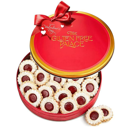 Gluten Free Palace Valentine’s Day Cookie Gift Basket – Gourmet Gluten Free Cookies – Fresh Shortbread Linzer Tart Cookies in Red Tin – Valentine Gift for Her, Him, Friends & Family (21 Cookies)