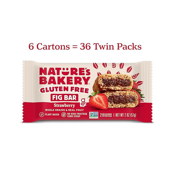 Nature’s Bakery Gluten Free Fig Bars, Strawberry, Real Fruit, Vegan, Non-GMO, Snack bar, 6 boxes with 6 twin packs (36 twin packs)
