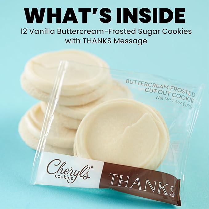Cheryl's Cookies® Thank You Cookie Gift Box w/24 Buttercream-Frosted Sugar Cookies, Individually Wrapped, Gourmet, Handmade, For Any Occasion, Family & Friends, Thanks, Favors