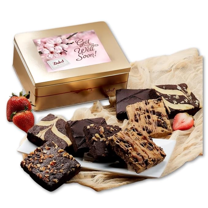 Get Well Soon Gift Basket - 18 Individually Wrapped Brownies Freshly Baked in a Variety of Flavors - Dulcet's Signature Flavored Fudge Brownies - Gift Box Comes with Get Well Card