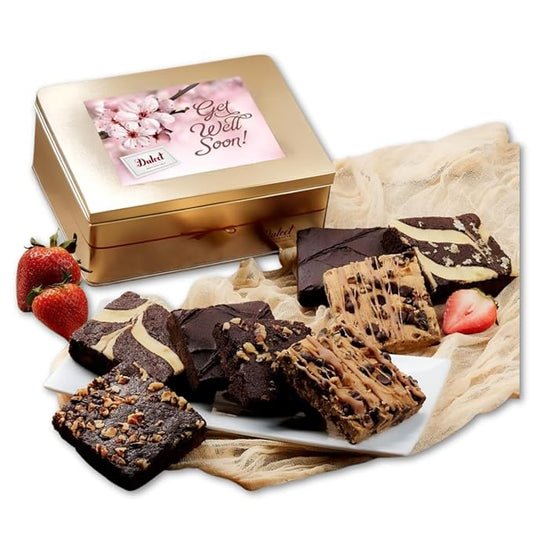 Get Well Soon Gift Basket - 18 Individually Wrapped Brownies Freshly Baked in a Variety of Flavors - Dulcet's Signature Flavored Fudge Brownies - Gift Box Comes with Get Well Card
