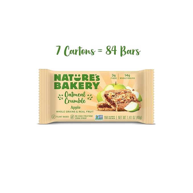 Nature's Bakery Nature’s Bakery Oatmeal Crumble Bars, Apple, Real Fruit, Vegan, Non-GMO, Breakfast bar, 7 boxes with 12 twin packs