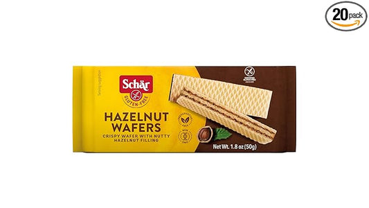 Schär Gluten-Free Hazelnut Wafers, 1.8oz, 20-Pack – Crisp Wafers with Creamy Hazelnut Filling, Non-GMO, No Preservatives, Perfect Snack or Treat