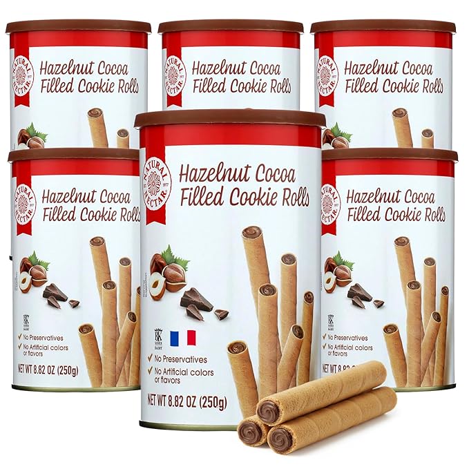 Natural Nectar Chocolate Hazelnut Filled Cookie Rolls – 6 Pack (6 × 8.82 oz) – Delicate Wafer Rolls Filled with Chocolate Hazelnut Crème; Crisp Snack for Parties & Desserts