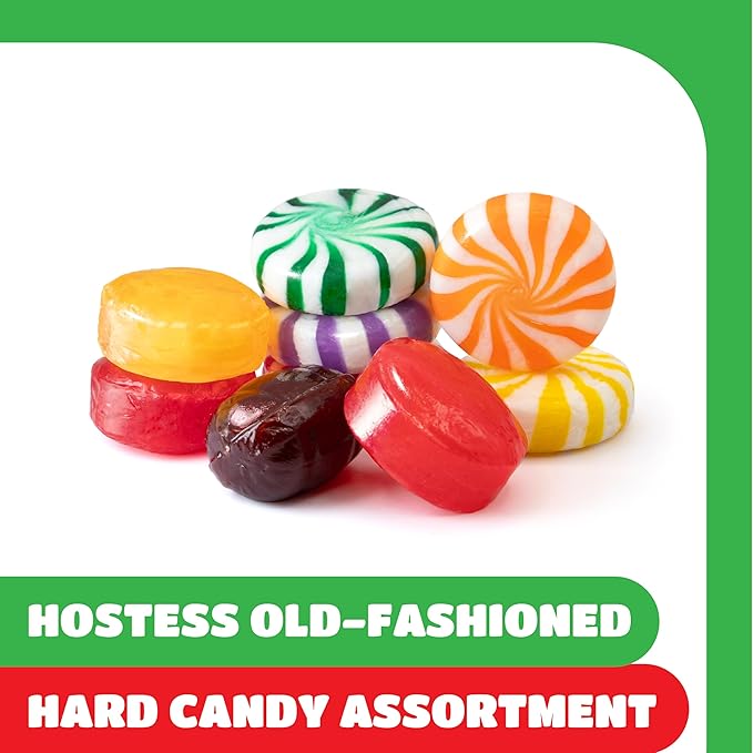Hostess Old Fashioned Hard Candy Assortment - 2 Pound Bulk Pack (150 Count) - Hard Candy Individually Wrapped - Strawberry Bon Bons, Butterscotch, Cinnamon, Root Beer, Fruit Pinwheels