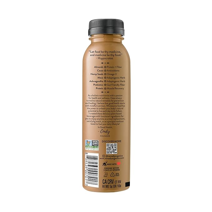 Remedy Organics Cacao Essentials 12-Pack | Plant Based 16g Protein Shakes, Ready to Drink | USDA Organic, Gluten Free, Dairy Free, Soy Free