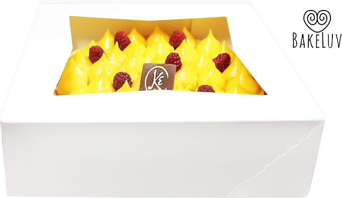BAKELUV 8x8x2.5” White Bakery Boxes With Window | 100 Pack | Pastry Boxes with Window, Boxes for Strawberries, Dessert Boxes, Bakery Take Out Containers, 8x8 Bakery Boxes 8x8 Pastry Boxes