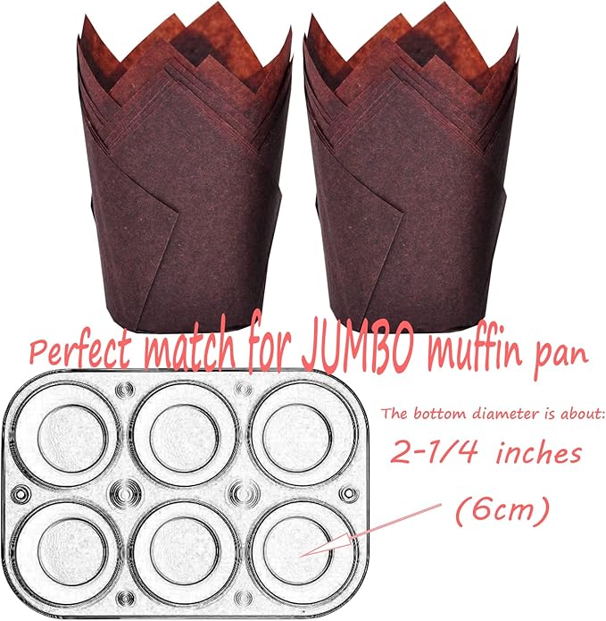 MyBakning 500 pcs Large size Brown Tulip Baking Cups 2-1/4"(Base diameter) x 4"(Wall height) Greaseproof paper baking cupcake Muffin liners