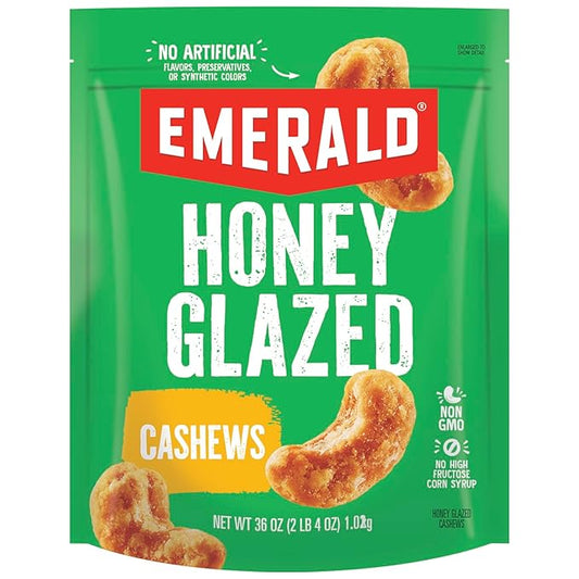 Emerald Honey Glazed Cashews (1-Pack) | 36oz Resealable Bulk Bag | Kosher Dairy Certified, Non-GMO | Contains No Artificial Preservatives, Flavors or Synthetic Colors