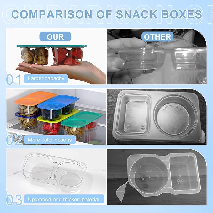Reusable Snack Containers with Lids for Kids-Gemstone Bright 5 PACK, [UNIQUE DESIGN 2-COMPARTMENT] BPA-Free/Microwave/Dishwasher Safe, Snack Bowls Container for On-the-Go Meals,Camping and Travel