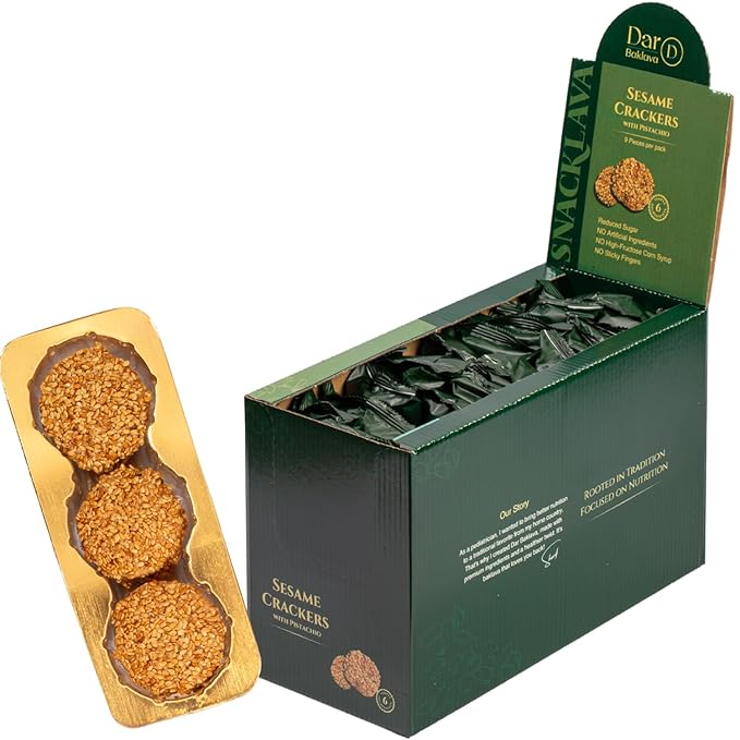 Snacklava Sesame Pistachio Crackers – 20 Pack (180 Pieces) | All-Natural, Handcrafted Gourmet Snack | 5g Protein per Pack | Perfect for Charcuterie, Cheese Pairings & Gifting