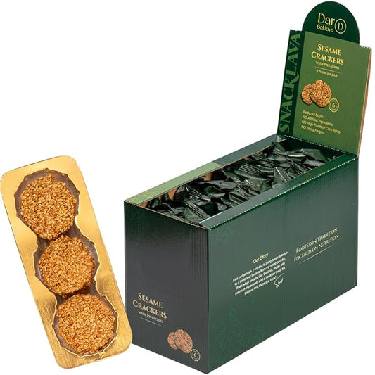 Snacklava Sesame Pistachio Crackers – 20 Pack (180 Pieces) | All-Natural, Handcrafted Gourmet Snack | 5g Protein per Pack | Perfect for Charcuterie, Cheese Pairings & Gifting