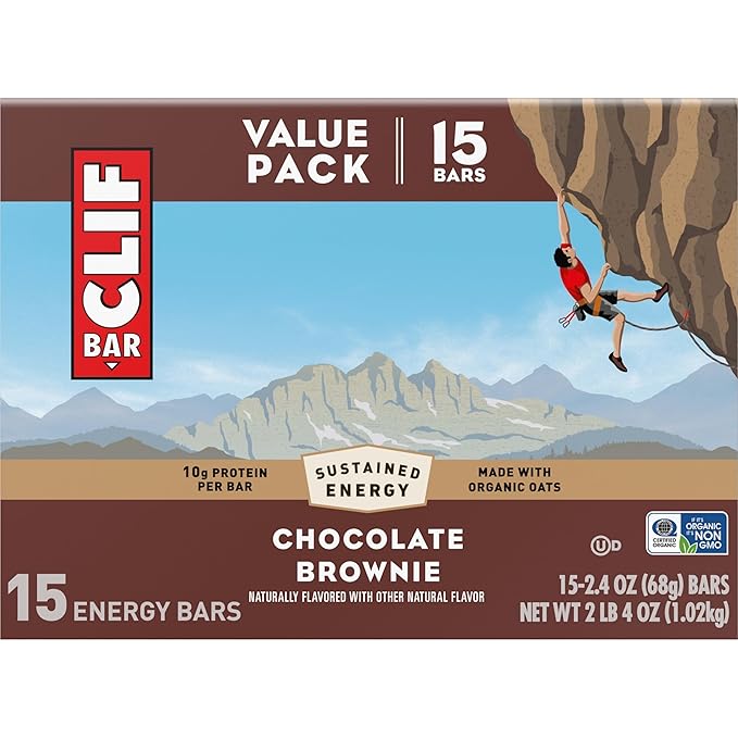 CLIF BAR - Energy Protein Bars - Chocolate Brownie - Made with Organic Oats - Energy Bars - Non-GMO - (15 Pack)