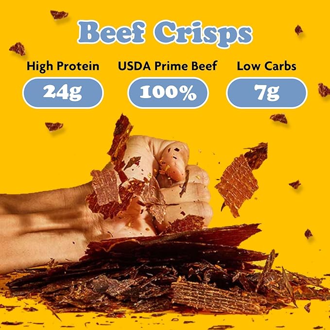 Yay's Snacks Sweet and Spicy Beef Crisps | Crispy, Crunchy, High Protein Snacks | Mild Beef Jerky with 24G Protein Snacks Per Bag | Healthy Meat Snacks Non-GMO, USA Made - 3 Packs (1.75 Oz Each)