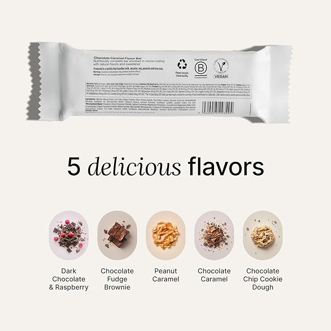 Huel Complete Nutrition Vegan Protein Bars | Chocolate Caramel | 13g Protein | 27 Vitamins & Minerals, 2g Sugar, Non-GMO, 100% Plant Based Snack | 12 Pack