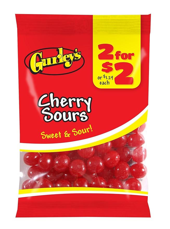 Gurley's Tangy Cherry Sours, Sour Chewy Candy, Bursting with Flavor (Pack of 12)